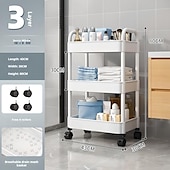 cheap Kitchen Storage-3/4 Tier Plastic Rolling Utility Cart with Handle, Multi-Functional Storage Trolley for Office, Living Room, Kitchen, Movable Storage Organizer with Wheels, White/Black