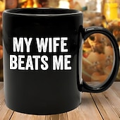 Χαμηλού Κόστους Κούπες &amp; Φλυτζάνια-αστεία κούπα συζύγου η γυναίκα μου με χτυπά αστείο φλιτζάνι καφέ σαρκαστικό δώρο φίμωσης για άντρες από σύζυγο δώρο γενεθλίων ή επετείου συζύγου 11oz μαύρη κεραμική κούπα