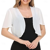 baratos Estolas de Casamento-Capa Elegante para Mulheres Proteção Solar Manga Curta Chiffon Indicada para Casamento Com Cor Pura Para Verão