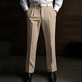 お買い得  仕事-男性用 スーツ リネンパンツ サマーパンツ プリーツ 平織り ソフト オフィス シック・モダン ブラック ホワイト