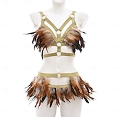 olcso Női jelmezek-Húzza királynő Halloween Felszerelések Alsónemű Feather Bralette Büszkeség Szivárvány Szexi jelmez Felnőttek Női Mindszentek napja Farsang Pride Parade Büszkeség hónapja Egyszerű Halloween jelmezek