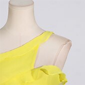 cheap YELLOW-Mermaid / Trumpet Yellow Dresses Ruffle Dress Semi Formal Wedding Guest Dress Asymmetrical Sleeveless One Shoulder with Slit