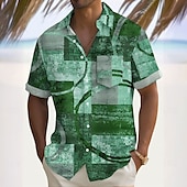 preiswerte Geometrische Muster-Herren Geometrisch Farbblock Patchwork Hemd Freizeithemd Knopfhemd Kurzarm Modisch lässig Urlaub Alltagskleidung Ferien Sommer Frühling Umlegekragen 3D-Druck Hemden mit Kragen Eine Tasche vorne Rote