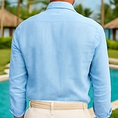 cheap Vacation-Men&#039;s Cotton Linen Shirt Pattern Vacation Black White Pink Sky Blue Long Sleeve Lapel Clothing Apparel