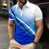 tanie Męska koszulka polo geometryczna-Męskie Geometryczny Tenké Gra polo Krótki rękaw Koszulki polo Koszule z kołnierzykiem Biznesowy swobodny Szkoła Athleisure Dzienne zużycie Druk 3D Lato Niebieski Pomarańczowy Zielony