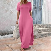 economico Vestito Semplice-Abito maxi da donna abito estivo in tinta unita casual uso quotidiano vacanze vestibilità regolare semplice a maniche corte scollo a V nero rosa viola verde estate