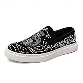 levne Pánské nazouváky a mokasíny-pánské černé slip-on tenisky s cvočky a kamínkovými detaily - módní společenské boty pro taneční akce a speciální příležitosti