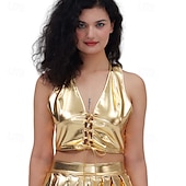 levne Topy-Retro 80. léta Krátký top Disko Lodičkový Lesklý latexový patent Kov Dámské předvečer Všech svatých Karneval Pride Parade Měsíc hrdosti Dospělé Vrchní deska Léto