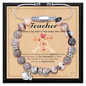 baratos Temporada de Formatura-Pulseira de agradecimento ao professor, linda pulseira de argila ploymer feita à mão, amor, ensino, inspiração, carta, pulseira elástica com contas para mulheres, joias de volta às aulas, presente de