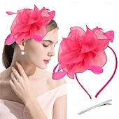 billige Coiffer-fascinators lue blomst mesh multi farge fjær bånd på pannebånd og klips teselskap hodeplagg for jenter kvinner