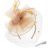 economico Fascinator-Cappelli fascinator per donna, nastri di maglia a fiori, piume su una fascia e una clip, copricapo da festa da tè per donna