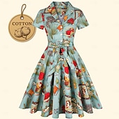 olcso Ruhák-retro vintage 1950-es évek vakációs ruha flare ruha női jelmez vintage cosplay alkalmi mindennapi rövid ujjú ruha maskara