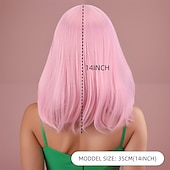 cheap Party Wigs-Synthetic Wig Straight kinky Straight Asymmetrical Neat Bang Machine Made Wig 14 inch A1 Synthetic Hair Women&#039;s Classic Comfortable Color Gradient Pink