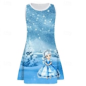 preiswerte 3D-Cartoon-Kommode-Mädchen&#039; 3D Cartoon Schneeflocke Kleid Ärmellos Sommer Frühling Urlaub Täglich Ferien Prinzessin Schön Süß Kinder 4-12 Jahre Freizeitkleid A Linie Kleid Knielang Normale Passform