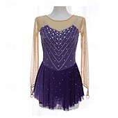 cheap Figure Skating Dresses-Figure Skating Dress Women&#039;s Girls&#039; Ice Skating Dress Violet Patchwork Thumbhole Mesh Spandex Stretchy Training Practice Professional Skating Wear Thermal Warm Crystal / Rhinestone Long Sleeve Ice