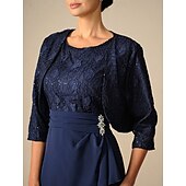 levne Sady šatů-dámské svatební host koktejlové šaty set šifon krajka patchwork elegantní jaro podzim midi šaty posádka výstřih 3/4 rukáv tmavě modrá
