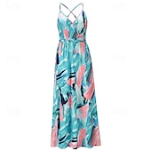 economico Abiti Floreali Stampati-Per donna Abito Midi Abito Estivo Abito Sottoveste Abito Boho Moda Moderno Quotidiano Spiaggia Weekend Vestibilità regolare Floreale Senza Maniche Scollo a V blu acqua Nero Rosa Arancione Estate