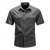 voordelige Werkhemden voor heren-Voor heren Overhemd Zomer overhemd Normaal shirt Overhemd met knopen Cargoshirt Diep Blauw khaki Leger Groen Beige Grijs Korte mouw Effen Overhemdkraag Vakantie Hawaii Zak Kleding 100% katoen Modieus