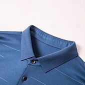 お買い得  メンズエリートポロ-メンズ シルク コットン リヨセル ブレンド ビジネス カジュアル ラペル 半袖 フォーマル 高品質 ジャカード ボタン 夏 ライトブルー ダークネイビーブルー