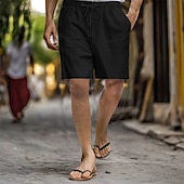 abordables Día festivo-Hombre Pantalón corto Pantalones cortos de lino Pantalones cortos de verano Pantalones cortos de playa Bolsillo Correa Cintura elástica Plano Comodidad Transpirable Corto Vacaciones Festivos Playa