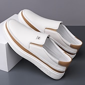 baratos Ténis para Homem-Tênis masculinos slip-on brancos com detalhes em PU – calçados leves e modernos para streetwear, viagens e trajes casuais