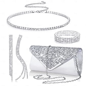 cheap Jewelry Sets-Simple Europe and the United States full diamond fashion all-in-one dinner package jewelry set necklace fringe earrings bracelet elastic four-piece set