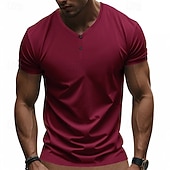 cheap Casual Henley Tee-Men&#039;s T Shirt Henley Shirt Tee Short Sleeve Shirt Short Sleeve V Neck Summer Plain Fashion Designer Basic Plain Vacation Street Going out claret Black Royal Blue Top Tee for Men