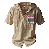 preiswerte Urlaub-Herren Hemd Freizeithemd Knopfhemd Baumwollhemd Einfach Urlaub Straße Schwarz Weiß Hellgrün Dunkelmarine Kurzarm Mit Kapuze Sommer Bekleidung Button-Down