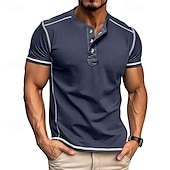 cheap Casual Henley Tee-Men&#039;s T Shirt Henley Shirt Tee Short Sleeve Shirt Short Sleeve Crewneck Summer Plain Fashion Designer Basic Plain Vacation Street Going out Black White Dark Navy Top Tee for Men