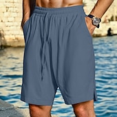 economico Vacanza-Per uomo Shorts Shorts di Lino Pantaloncini Estivi Shorts da Spiaggia Coulisse Elastico in vita Semplice Comodità Traspirante Lunghezza al ginocchio All&#039;aperto Quotidiano Spiaggia Vacanza Moda Nero