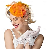 cheap Fascinators-Fascinators Pillbox Hats for Women, Tea Party Hat and Short Lace Gloves Set Perfect for Kentucky Derby, Cocktail
