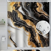 cheap Shower Curtains-Marble Pattern Shower Curtain Set, 4-Piece Abstract Design, Waterproof Polyester with Non-Slip Bathroom Mat, Toilet Lid Cover, Rug, Includes 12 Hooks for Bathroom Decor