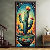 cheap Garage &amp; Door Banners-Cinco de Mayo Door Decorations Mexico Art Door Covers Cactus Door Tapestry Door Curtain Decoration Backdrop Indoor/Outdoor Door Banner for Front Door Farmhouse