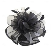 billige Fascinatorer-Hodeplagg Fjær Organza Fedora Hatt Bryllup Kveld Fest Te Fest Hesteløp Cocktail Vintage Sjarmerende Med Fjær Blomster Hodepryd Hodebekledning