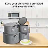 cheap Kitchen Storage-4 Pack Puricon Dinnerware Storage Containers Set, China Plate Storage Bags Protectors for Round Crockery Storage with Felt Plate Dividers -Grey