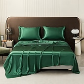 cheap Sheets &amp; Pillowcase-Pure Color Satin Imitation Silk Four-piece Set Simple Sheets, Mattress Covers, Pillowcases Bedding