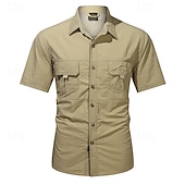 voordelige Werkhemden voor heren-Voor heren Overhemd Zomer overhemd Normaal shirt Overhemd met knopen Cargoshirt Zwart khaki Donker Grijs Leger Groen Korte mouw Effen Overhemdkraag Vakantie Hawaii Zak Kleding 100% katoen Modieus