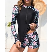 preiswerte Hautausschlagswächter-Damen Rash Guard Badeanzug UV-Sonnenschutz UPF50+ Leicht Langarm Spandex Bademode Badeanzug Frontreißverschluss Schwimmen Surfen Strand Wassersport Blumenmuster Sommer Frühling Herbst