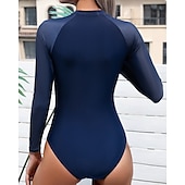 preiswerte Hautausschlagswächter-Damen Anti UV Shirt Badeanzug Bademode UV-Sonnenschutz UPF50+ Leicht Langarm Spandex Bademode Badeanzug Frontreißverschluss Schwimmen Surfen Strand Wassersport Bemalt Streifen Patchwork Sommer
