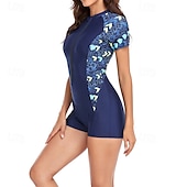 billige Utslett vakter-Dame Rash-guard One-Piece Badetøy UV Solbeskyttelse UPF50+ Lettvekt Kortermet Spandex Badetøy Badedrakt Forside Glidelås Svømming Surfing Strand Vannsport Sommer Vår Høst