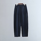 baratos Calça de linho de algodão simples-Mulheres Calças de linho de algodão Calças Roupa de rua Casual Comprimento total Natural Tecido Bolsos Cintura elástica Confortável Rua Para Noite Adamascado Preto Branco Amarelo Verão Normal