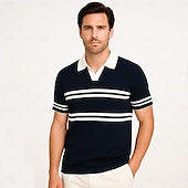billige Herrepolo med trykk-Herre Polo Strikk polo Virksomhet Avslappet V-hals Kortermet Formelt Fargeblokk Original Sommer Alle årstider Svart Hvit Militærgrønn Beige Polo
