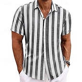 preiswerte Urlaub-Herren Hemd leinenhemd Sommerhemd Strandhemd Sommer Hawaiihemd Einfarbig Urlaub Straße Blau Grau Kurzarm Umschlagkragen Frühling &amp; Sommer Bekleidung Patchwork