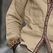 economico Strada-Per uomo Camicia Camicia di lino Camicia Estiva Camicia da Spiaggia Camicia con Bottoni Camicie retrò Tinta unica Vacanza Ferie Cachi Manica Lunga Collo ripiegato Estate Abbigliamento Patchwork