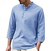 economico camicie casual da uomo-Per uomo Camicia Camicia Estiva Camicia casual Camicia da Spiaggia Camicia con Bottoni Nero Bianco Rosa Verde Blu Manica Lunga Semplice Henley Ferie Casual Quotidiano Bottonato Abbigliamento
