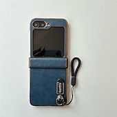 cheap Samsung Cases-Phone Case For Samsung Galaxy Z Flip 6 Z Flip 5 Z Flip 3 Back Cover with Lanyard Shockproof Retro PC PU Leather