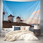 billiga Ocean Beach Gobeläng-Landskap Strand Vindkraftturbiner Tapestry Stor Tapestry Mural Dekor Fotobakgrund Filt Gardin Hem Sovrum Vardagsrum Dekoration