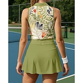 cheap Women&#039;s Tennis Set-US Open Women&#039;s Sport Shirt Sports Set Tennis Set Tennis Shirt 2 Pieces Sleeveless Print Breathable Tennis Golf Badminton Polo Collar Skirt Green Tennis Clothing