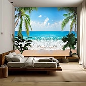 abordables Tapisserie de Plage Océanique-Paysage Plage Océan Tapisserie Grande Décor Mural Tapisserie Photographie Décor de Fond Couverture Rideau Décoration Maison Chambre Séjour