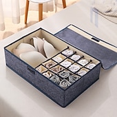 cheap Clothes Drawer Organizers-Sock Underwear Drawer Organizer Storage Box, Foldable Divided Storage with Lid, Cotton Linen Fabric, Bra and Panties Organizer, Dust-Proof Clothing Storage Box for Home Use